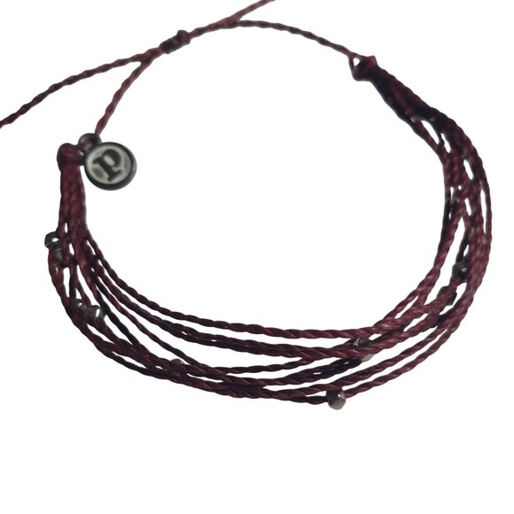 Pura Vida Adjustable Slide Bracelet Multi Strand Wine Red Cord Charm Gift Boho - Picture 3 of 4